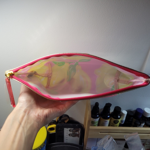 Lilly Pulitzer Pink Lemon Print Cosmetic Pouch with Gold Trim - Picture 6 of 8